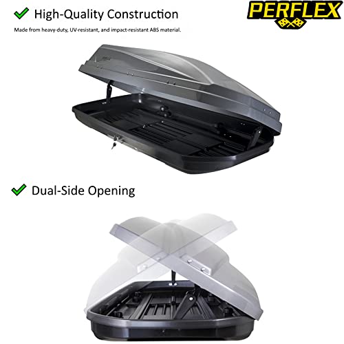 Perflex Exclusive Rooftop Cargo Box Carrier Large 17.7 Cubic Feet Car Top Mount Travel Luggage Storage, Dual Side Opening, 130 Lbs Weight Capacity