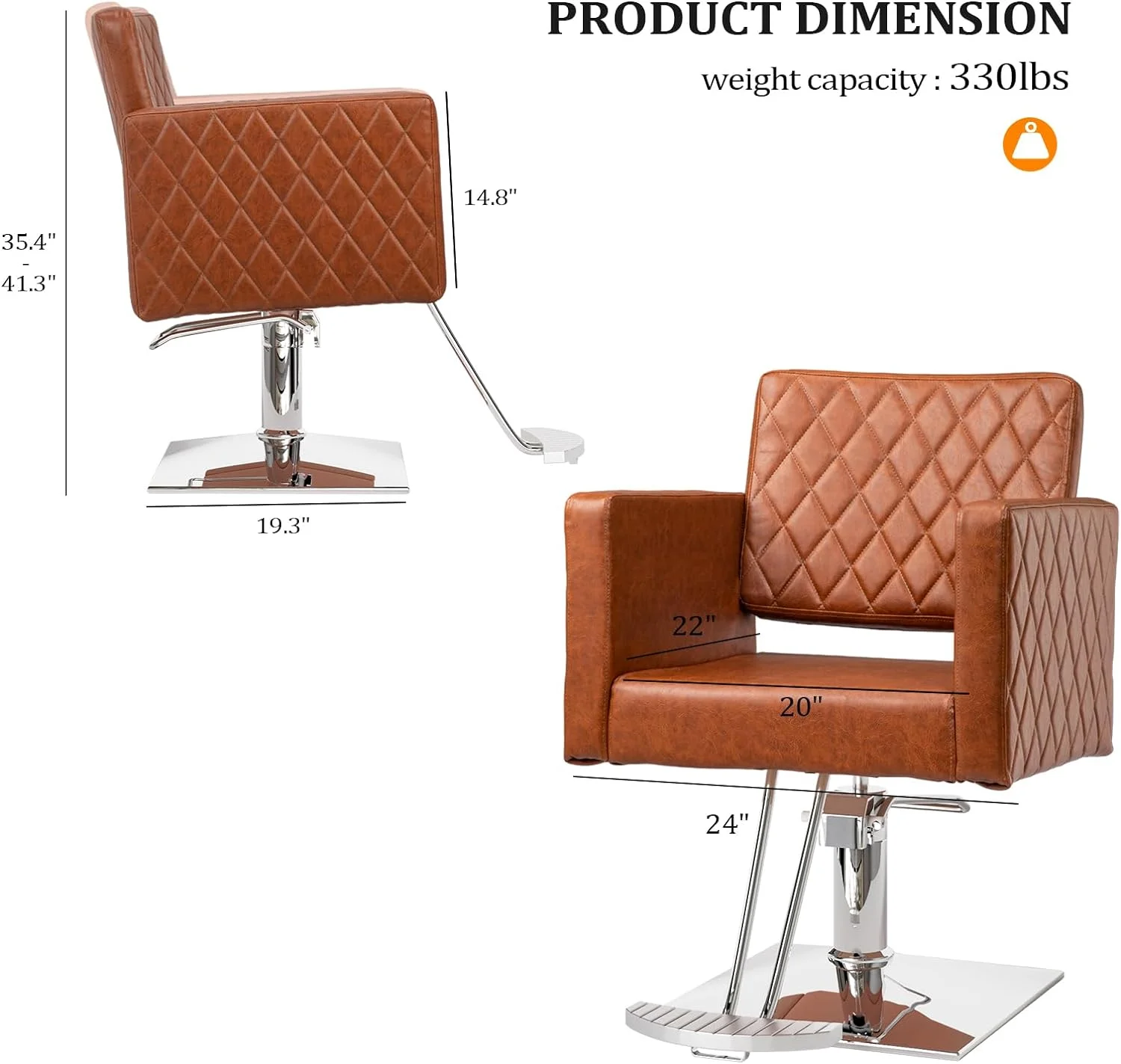 Salon Chair for Hair Stylist Wide Seat, Hydraulic Barber Chair with Aluminium Alloy Footrest, Brown Hair Salon Chair Styling Heavy Duty