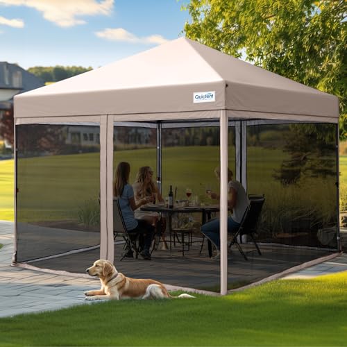 Quictent 6.6'x6.6' Pop up Screened Canopy Tent with Mosquito Netting, Portable Easy up Outdoor Screen House Shelter Fully Sealed for Patio