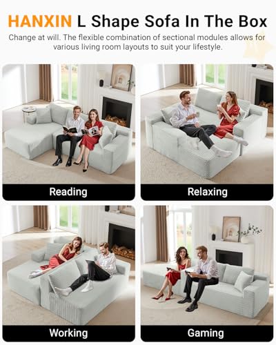 105 Inch Cloud Sectional Couch,Modern Modular Sectional Sofa with Deep Seat,Corduroy Boneless Couches with L-Shape Chaise for Living Room Bedroom