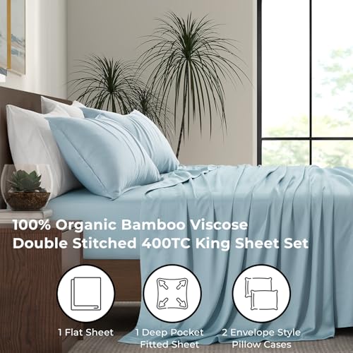Luxury Bamboo Market | Queen Size Bed Sheet Set | 100% Viscose Made from Bamboo | Organically Grown | Ultra Soft | Cooling Sheets for Hot Sleepers |