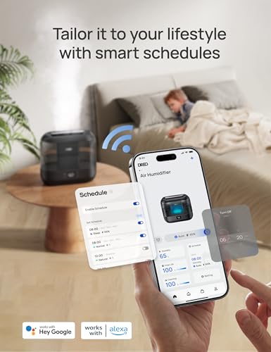 Dreo Smart Humidifiers for Bedroom, Top Fill 4L Cool Mist Humidifier with Nightlight, 32H Runtime, Touch/APP/Voice Control