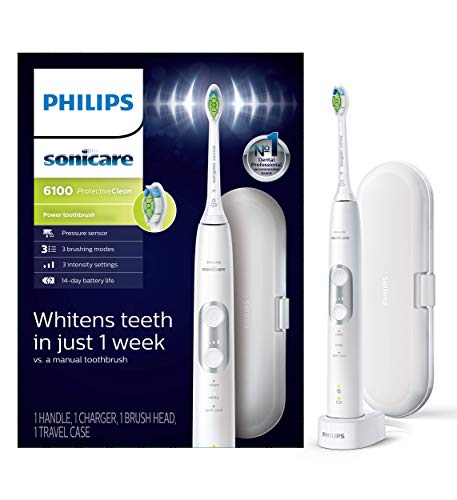 PHILIPS Sonicare ProtectiveClean 6100 Rechargeable Electric Toothbrush, with Pressure Sensor, 3 Cleaning Modes, SmarTimer and QuadPacer