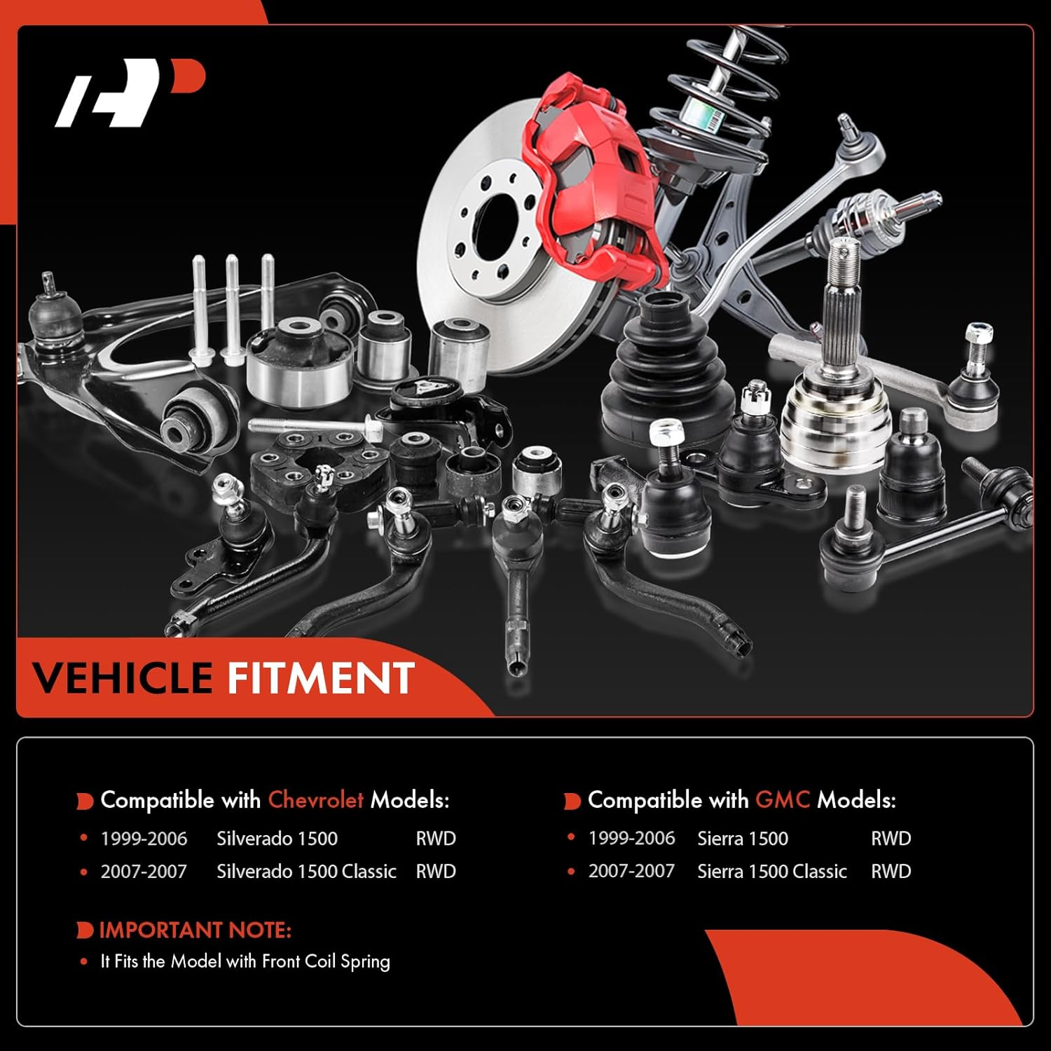 A-Premium 12Pc Front End RWD Suspension Kit, Upper Lower Control Arm, Sway Bar Link, Inner Outer Tie Rod End, Steering Rack Boot