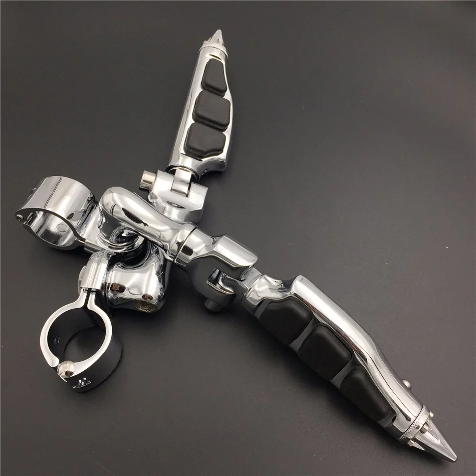 HTT-MOTOR Chrome Peg Short Angled Mounting Kit with Stiletto Shape Foot Peg Footrest For 1-1/4 inch (1.25")Front Engine Guard Frame Tube Iron 883