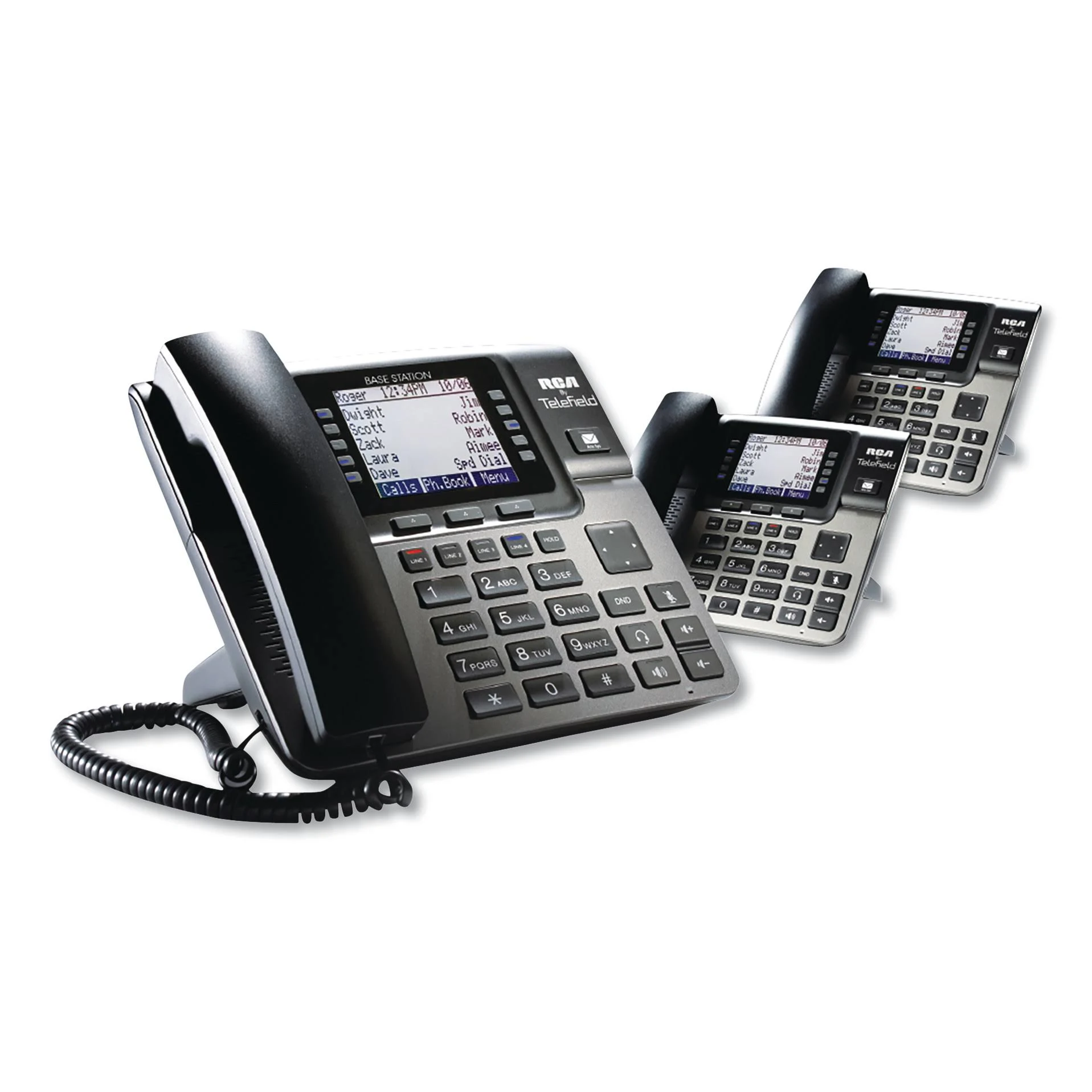RCA Unison 1-4 Line Wireless Phone System Bundle, 2 Additional Deskphones