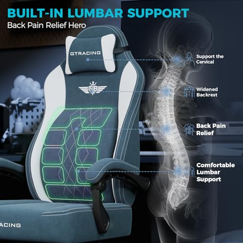 GTPLAYER Big and Tall Gaming Chair Breathable Fabric Computer Chair with Strong Lumbar Support, Comfortable Office Chairs with Pocket Spring Cushion