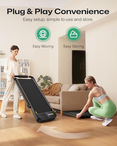 UREVO Strol 2E Smart 2-in-1 Folding Treadmill, Compact Walking Pad with Safety Handle, Plug and Play, Dual LED Display, Workout APP