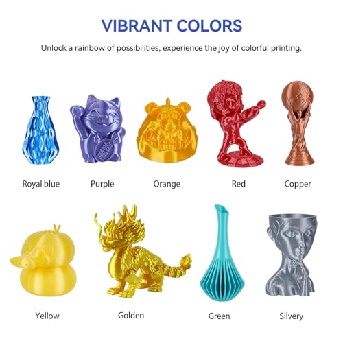 Kingroon Silk PLA Bundle 3D Printer Filament, Dimensional Accuracy +/- 0.03 mm, 10 kg Spool(22lbs)