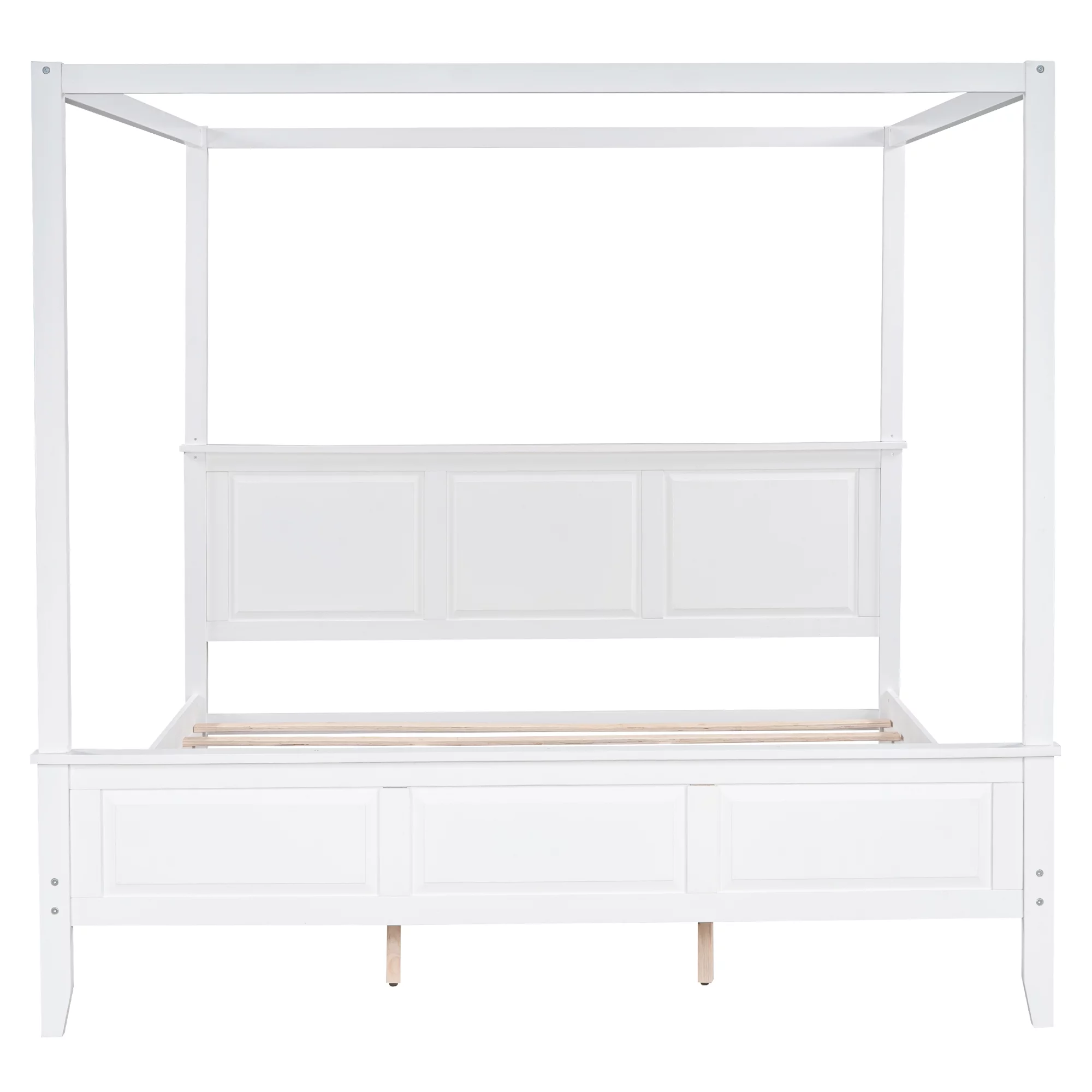 Euroco King Size Canopy Platform Bed with Four Slat Support Leg, White