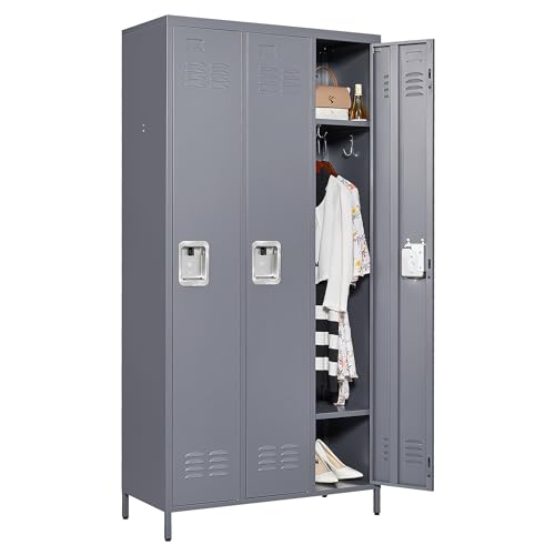 Metal Locker 3 Doors Storage Lockers for Employee,72" Tall Locker with Shelves and Hooks Steel Sports Locker for Office School Office Gym Home Garage