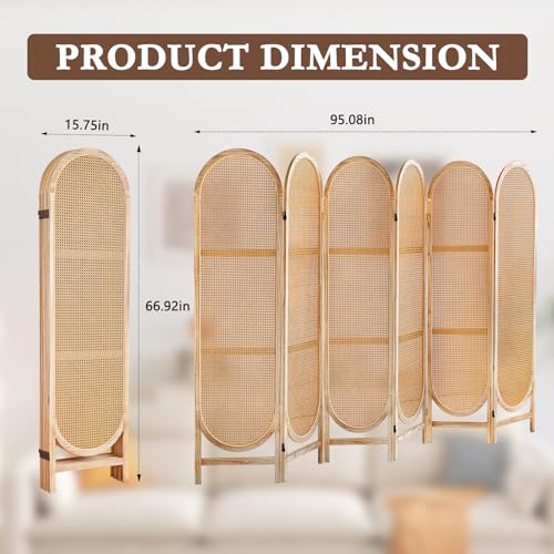 3 Panel Room Dividers and Folding Privacy Screens, Hand-Made Rattan Room Divider with Bi-Directional Hinge