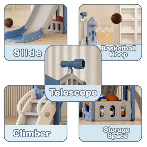 XJD 5 in 1 Toddler Slide, Kids Slide for Toddlers Age 1-3, Outdoor Indoor Playset for Toddlers with Basketball Hoop and Ball