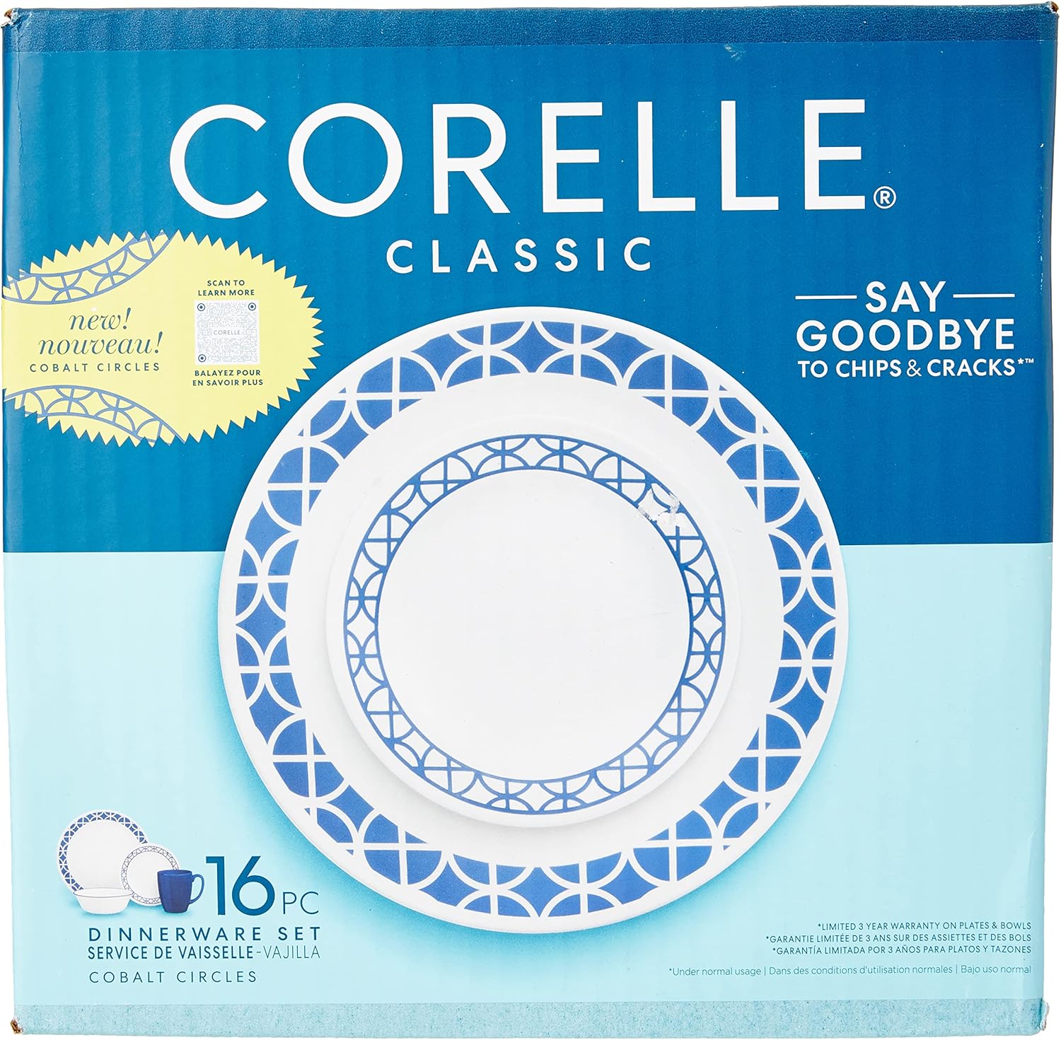 Corelle Cobalt Circles 16-Piece Dinnerware Set Service for 4 Blue