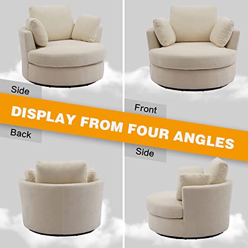 42" W Chenille Swivel Barrel Chair Swivel Accent Sofa with 3 Pillows, 360 Degree Loveseat Modern Oversized Arm Chair Cozy Club Chair for Bedroom
