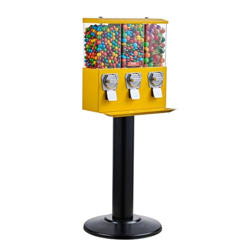 VEVOR Commercial Vending Machine, Triple Compartment Candy Dispenser with Iron Stand, Gumball and Candy Machine for Business