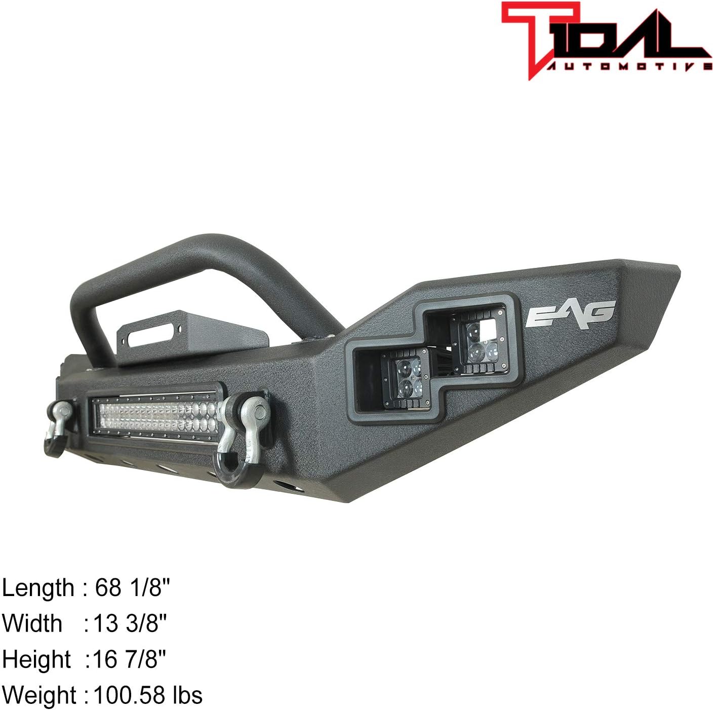 Tidal Front Bumper Full Width with LED Light Bar and Winch Plate Fit for 2020 2021 2022 Gladiator JT