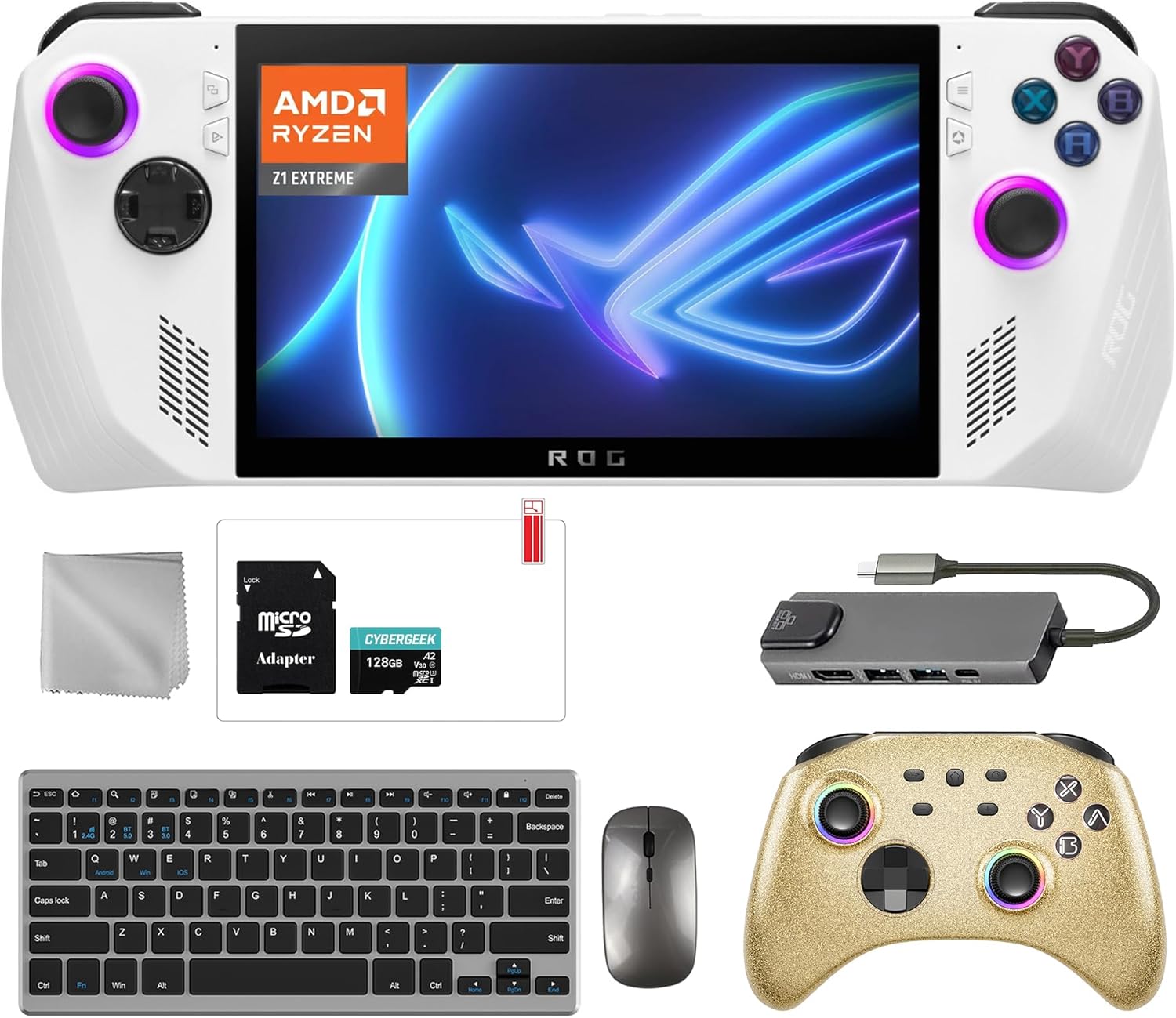 ASUS ROG Ally 512GB Gaming Handheld 7-inch Touchscreen 120Hz FHD 1080p AMD Ryzen Z1 Extreme Processor, Gold Wireless Pro Controller, Hub