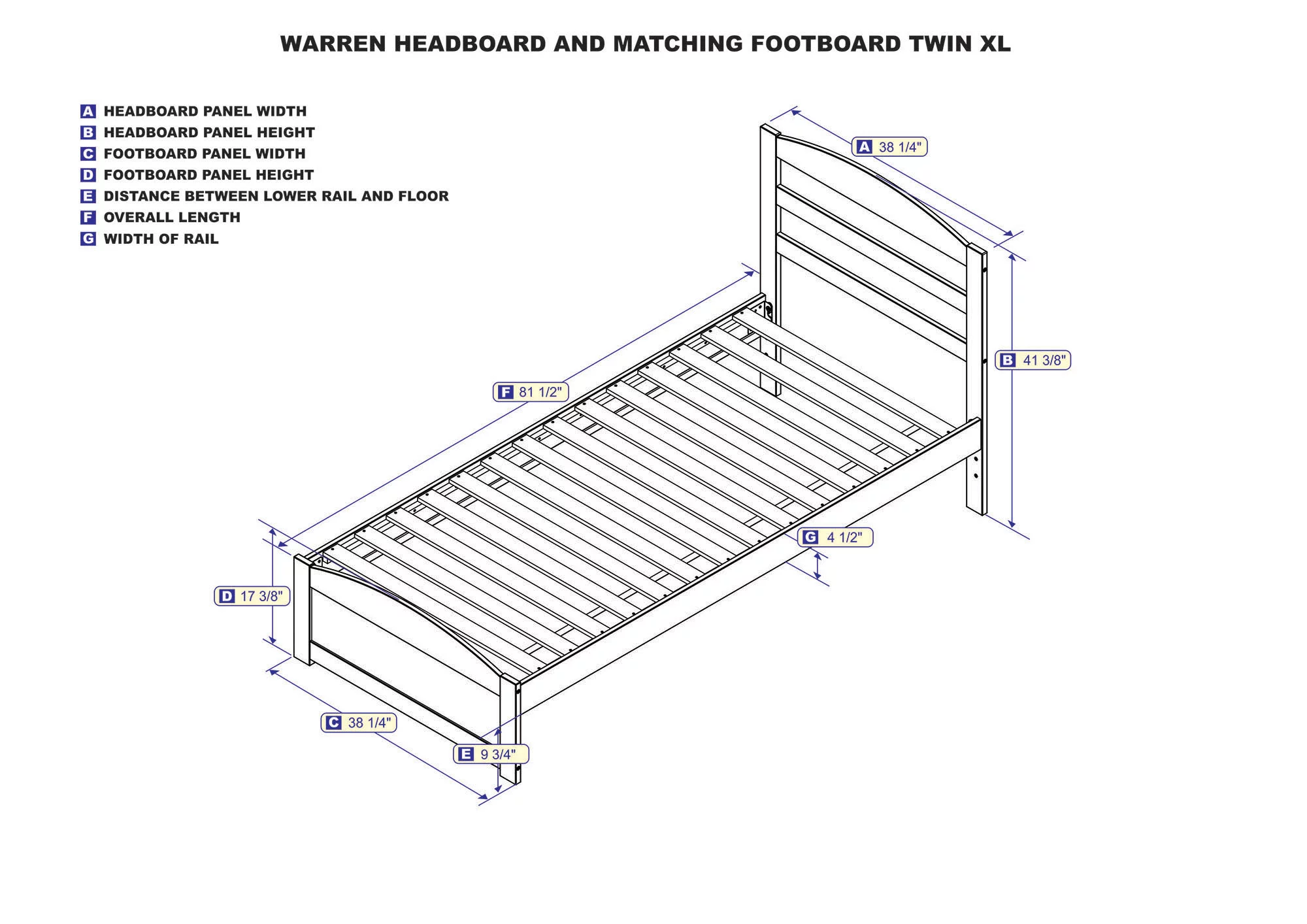 AFI Warren 14" Twin XL Wood Platform Bed Frame with Headboard and Footboard, Grey
