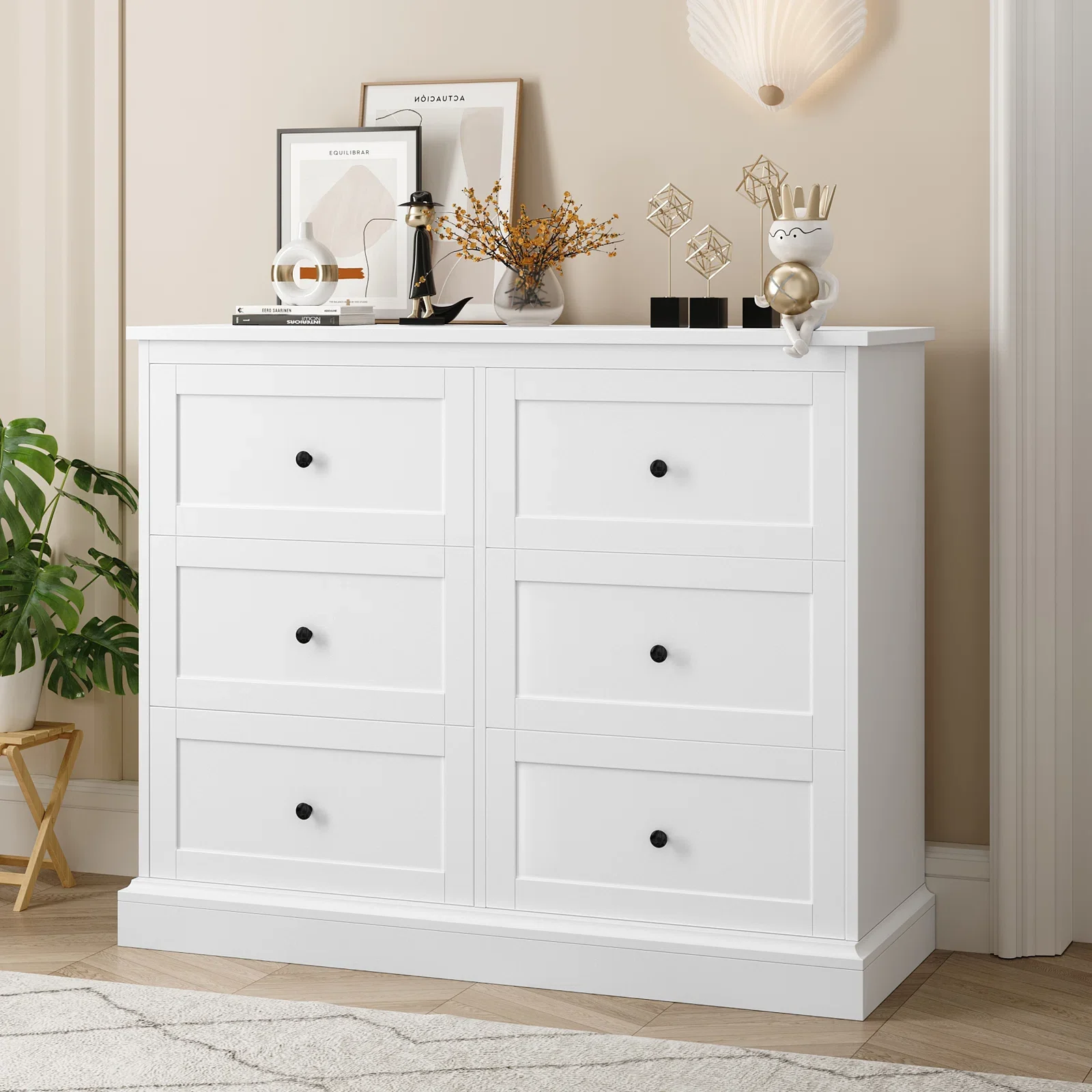 Homfa White Dresser with 6 Drawer , 42.5 Wide Double Dresser for Bedroom, Wooden Dresser Chest of Drawers