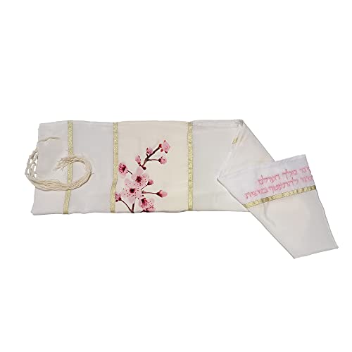 Personalized Silk Tallit, Cherry Blossom Bat Mitzvah Tallit, Women's Tallit Prayer Shawl 20 inches by 72 inches, Girls Tallit from Israel