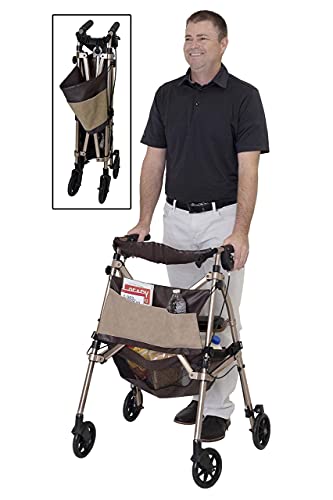 Elite Travel Rollator Short, Junior Foldable and Lightweight 4-Wheel Rolling Walker with Seat for Adults, Seniors, and Elderly