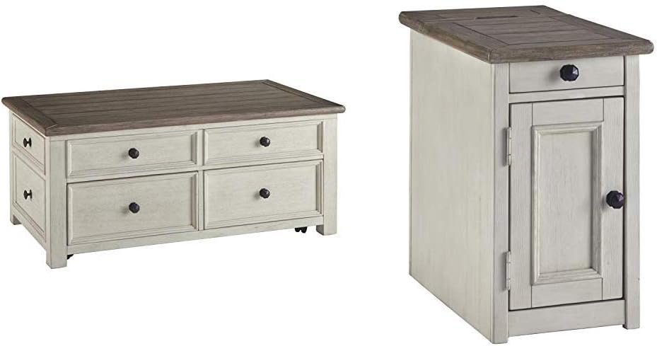 Signature Design by Ashley Bolanburg Lift Top Cocktail Table Two-Tone Bolanburg Chair Side End Table Two-Tone