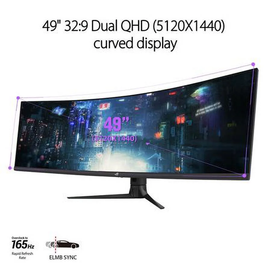 ASUS ROG Strix 49" Ultra-wide Curved HDR Gaming Monitor (XG49WCR) - Dual QHD 32:9 (5120 x 1440), 165Hz, Extreme Low Motion Blur Sync, USB-C, RJ45