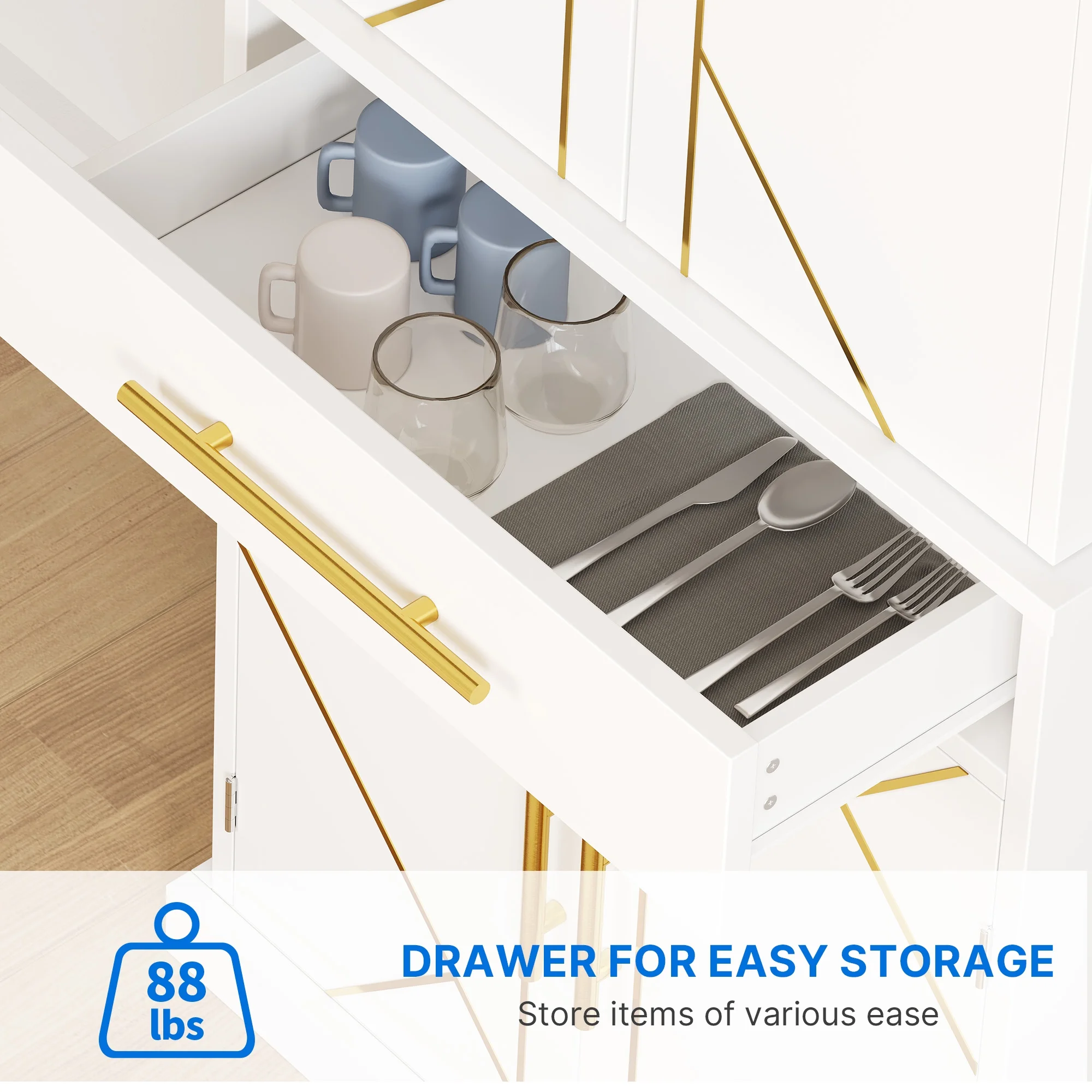 Dextrus 72.4"H Kitchen Pantry Storage Cabinet, 4 Doors Freestanding Food Pantry Storage Cabinet with Drawer and Adjustable Shelf for Kitchen