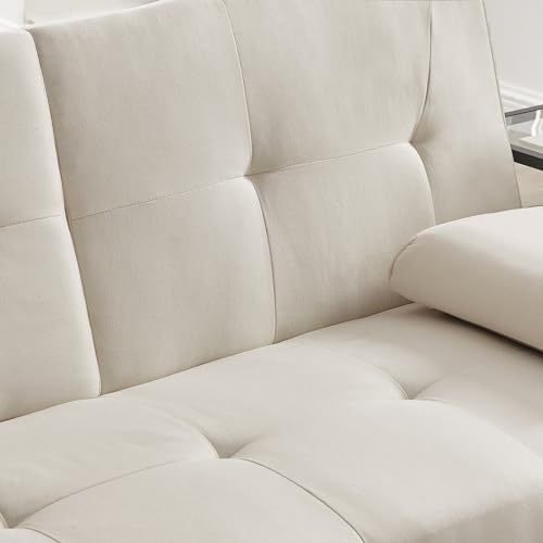 Futon Sofa Bed, 3 People Guest Bed, Modern Convertible Folding Futon Sofa Bed with Removable Armrests