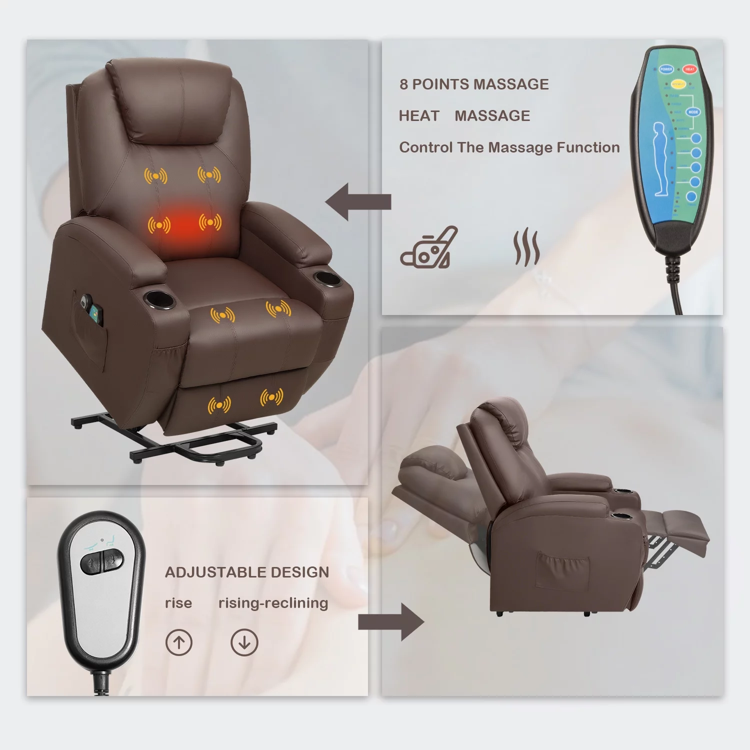 Homall Power Lift Recliner Chair PU Leather for Elderly with Massage and Heating Ergonomic, Black