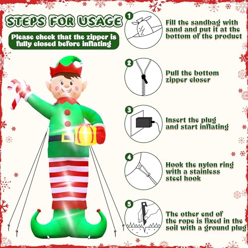 15FT Christmas Inflatables, Giant Inflatable Santa Claus Holding Gift Bags, Blow Up Christmas Santa Claus with 8pcs LED