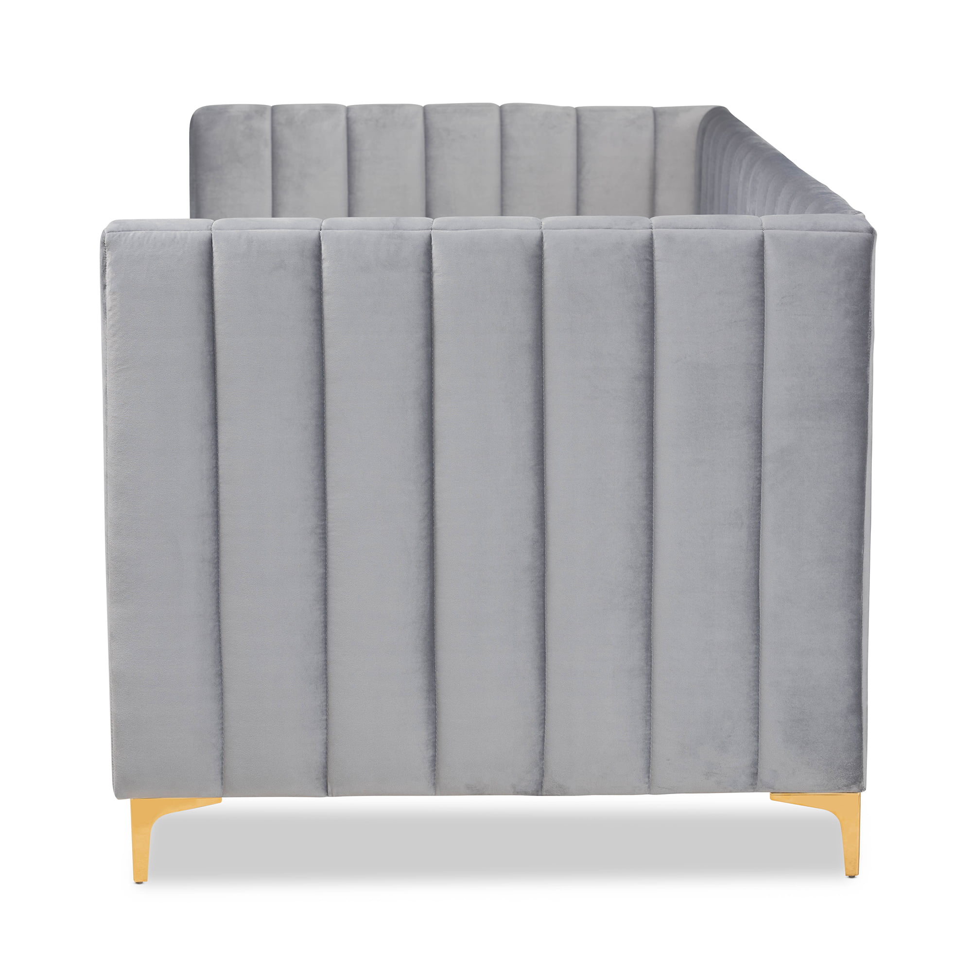 Baxton Studio Oksana Modern Contemporary Glam and Luxe Light Grey Velvet Fabric Upholstered and Gold Finished Twin Daybed