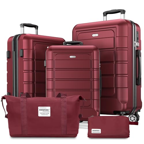 SHOWKOO Luggage Sets Expandable PC+ABS Durable Suitcase Double Wheels TSA Lock Black