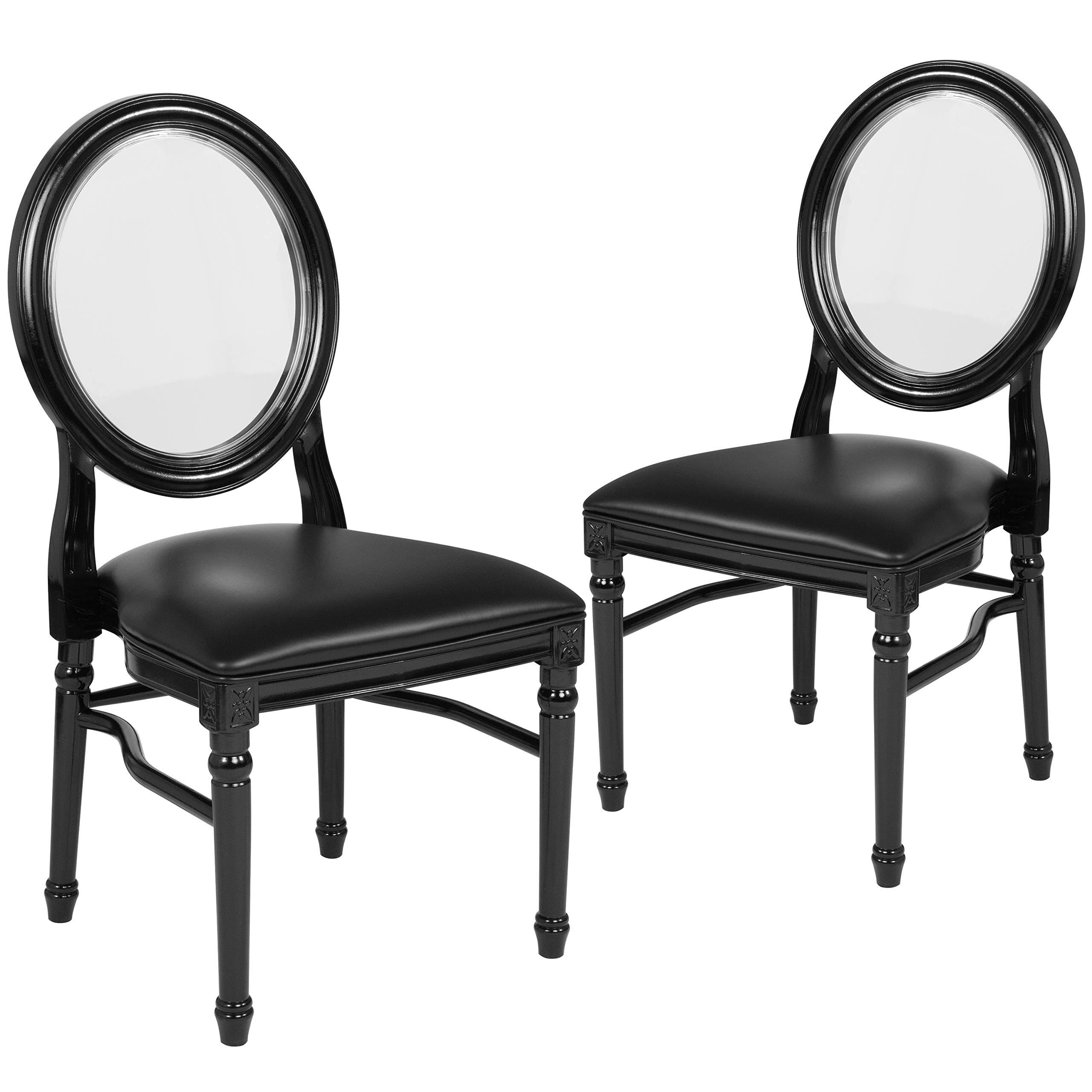 Flash Furniture 2 Pk. Hercules Series 900 lb. Capacity King Louis Chair with Transparent BACK, Black Vinyl Seat and Black Frame