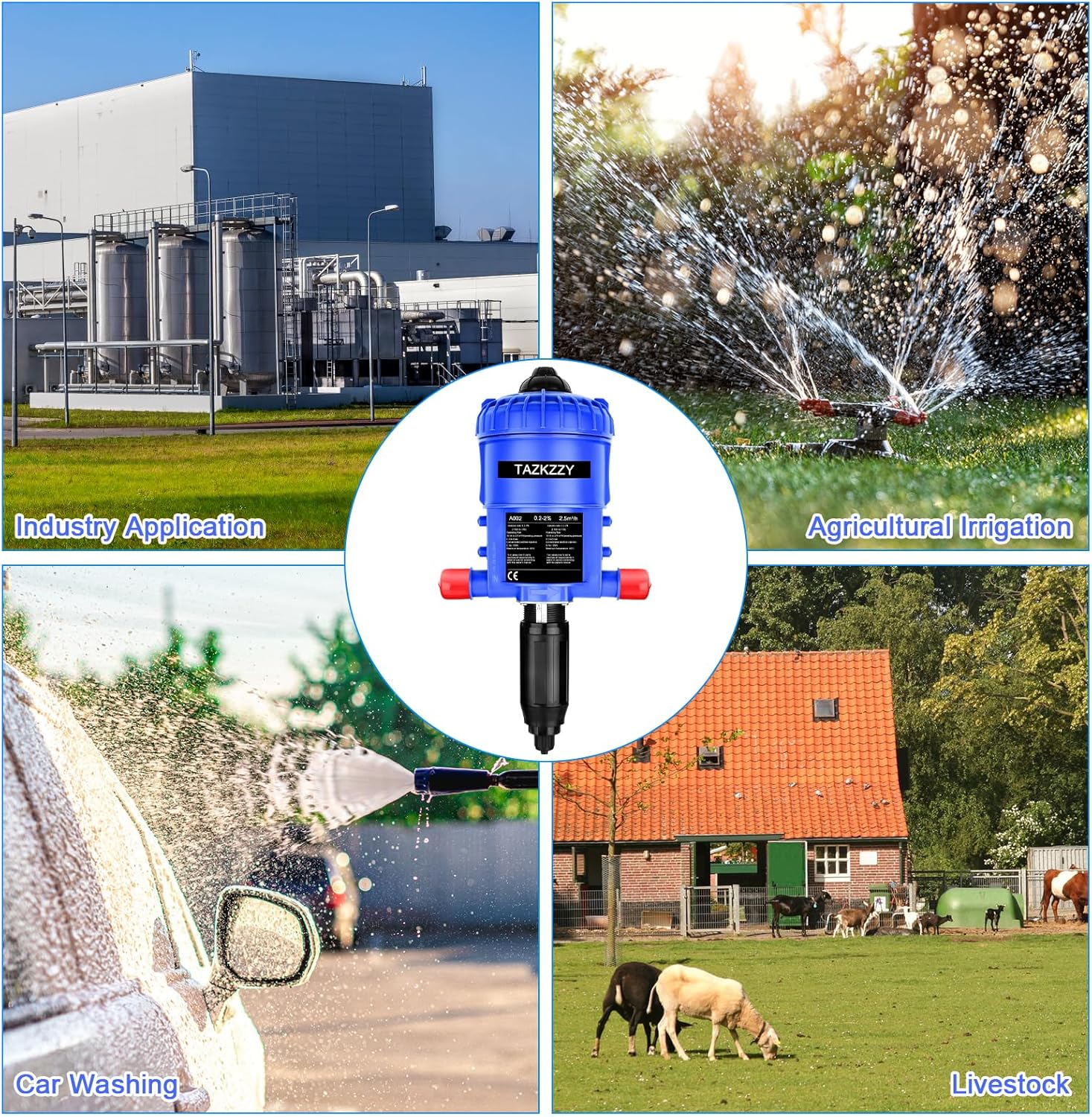 0.2-2% Fertilizer Injector for Drip Irrigation, Water Powered Dosing Pump without Back Flow, 0.44-17GPM,POM Housing