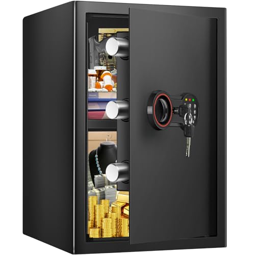 2.8 Cub Large Home Safe Fireproof Waterproof, Steel Home Security Safe Box with Electronic Keypad, Spare Keys and Alarm System