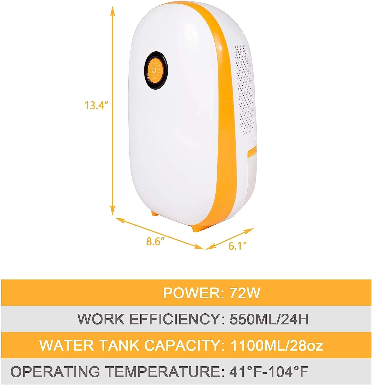 Small Portable Quiet Dehumidifier with Auto Shut-off,1100ml Water Tank, Dehumidifier for Home Basement, Bedroom, Bathroom, Closet RV, Orange