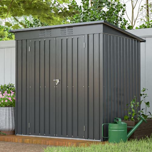 6x4 ft Small Outdoor Metal Storage Shed with Floor Frame & Lockable Door, Heightened Entry Garden Tool Shed for Backyard, Durable Galvanized Steel