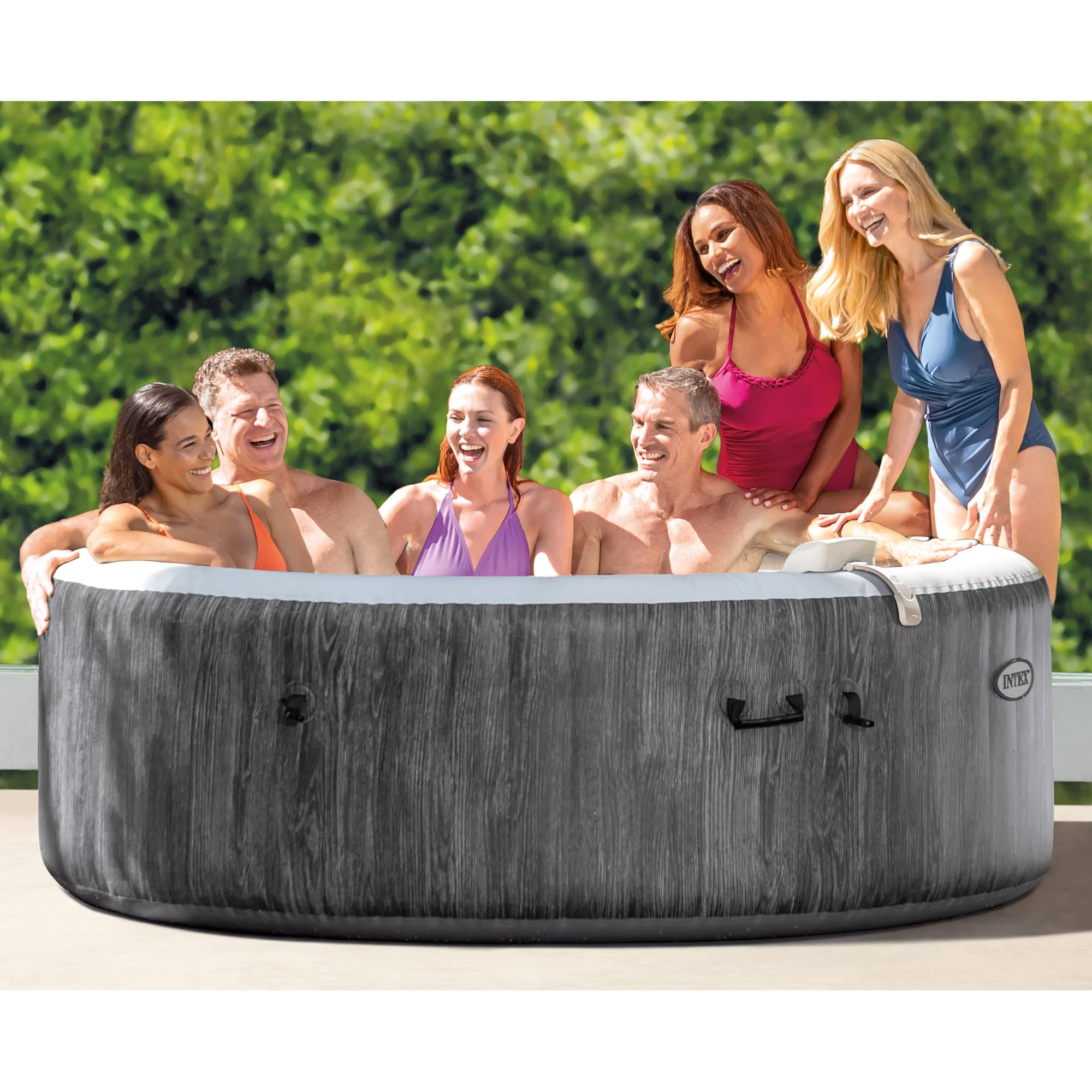 Intex PureSpa Plus 6 Person Inflatable Hot Tub Bubble Jet Spa, 85 x 28, Greywood