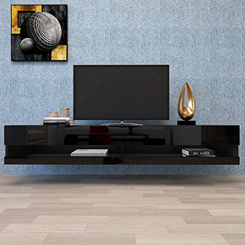 180 Wall Mounted Floating Media Consoles Hanging TV Console for 80 inch TVs Entertainment Center with 20 Color LEDs