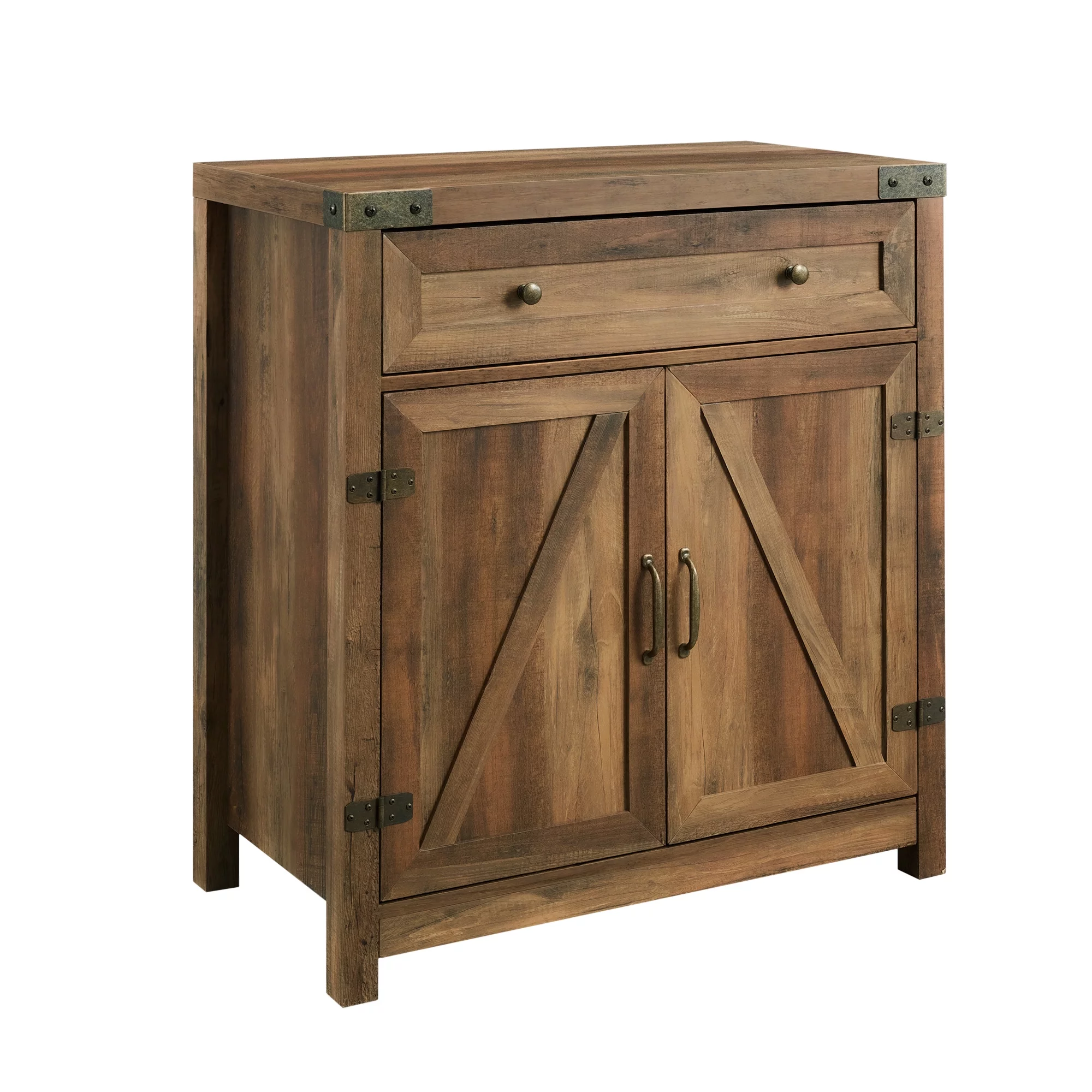 Walker Edison Farmhouse Barn Door Accent Cabinet, Reclaimed Barnwood