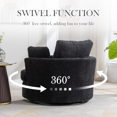 Aoiy & Wifon 42.2" W Oversized Swivel Barrel Chair with Ottoman, Upholstered Round Accent Chair with Storage Ottoman, Chenille, Beige