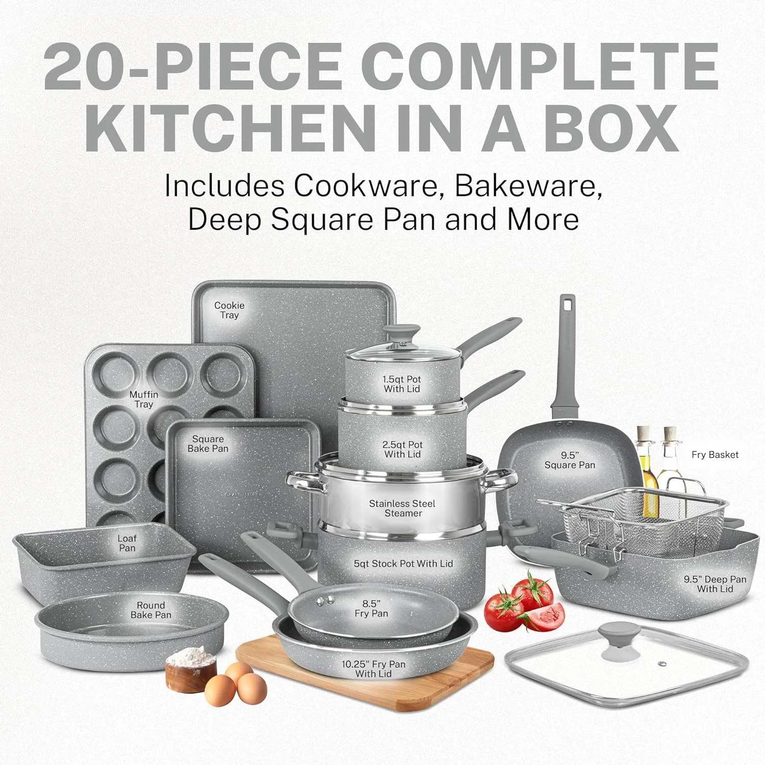 Granitestone 20 Pc Pots and Pans Set Non Stick Cookware Set, Kitchen Cookware Sets - Radiant Selections