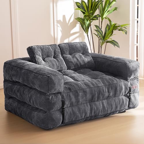 MAXYOYO Folding Sofa Bed, L-Shaped Convertible Sofa Bed with Armrest Foldable Sleeper Couch with Pillow