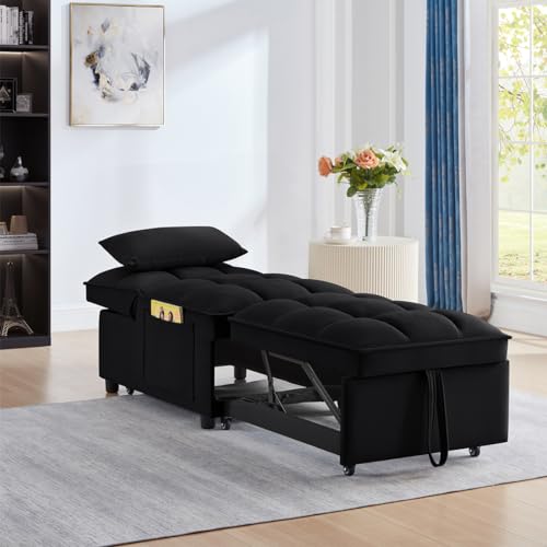 4 in 1 Convertible Sleeper Sofa Chair, Single Pull Out Couch with 6-Level Adjustable Backrest&Pillows