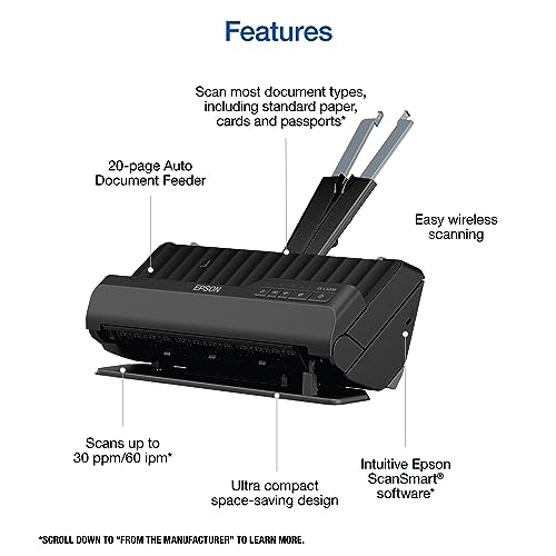 Epson - Workforce ES-C320W - Wireless Compact Desktop Document Scanner - 2-Sided Scanning and Auto Document Feeder - Paper and Card Scanner - Black