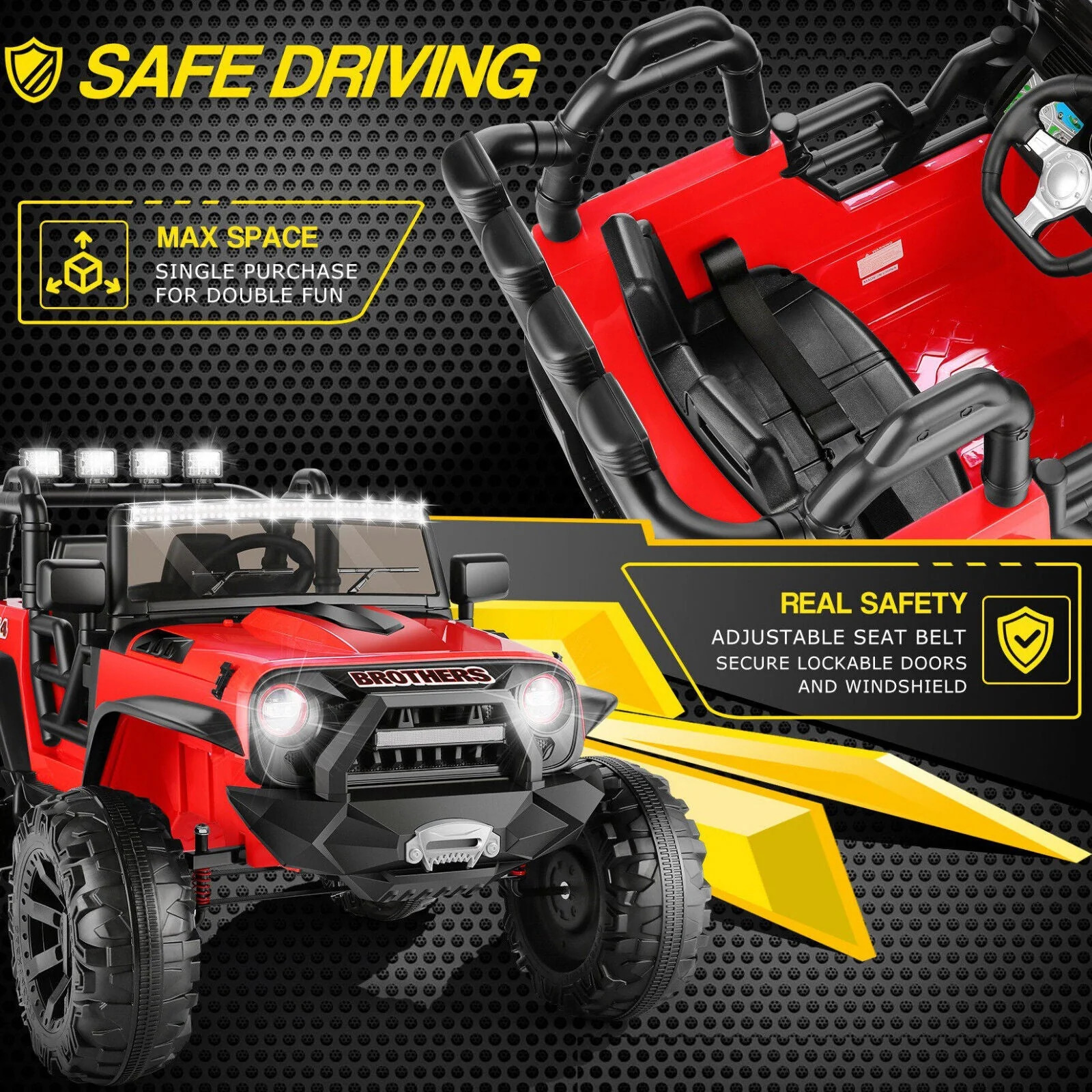 Kids Ride On Truck Car with Remote Control - 24V, 2 Seater, 3 Speed, 9AH Battery, 2*200W Motor