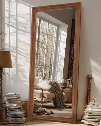 Full Length Mirror, 71"×32" Wooden Mirror Full Length with Stand Wood Floor Mirror, Oversized Stand Up Mirrors Large Wall Mirrors