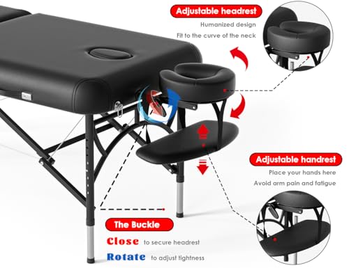 CLORIS 84" Professional Massage Table Portable 2 Folding Lightweight Facial Solon Spa Tattoo Bed Height Adjustable with Carrying Bag & Aluminium Leg
